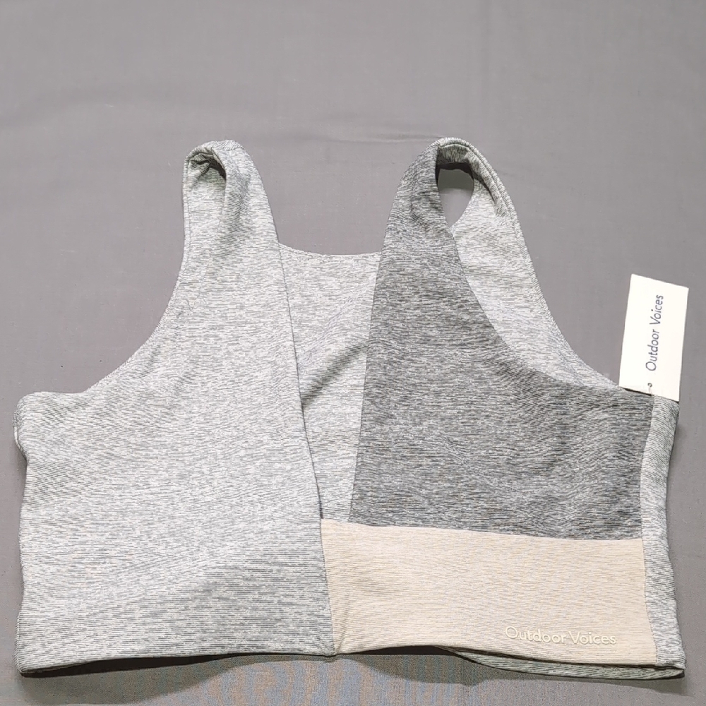 Outdoor Voices Womens Dove Ash Oatmeal Gray Cream Venus Crop Top Size L